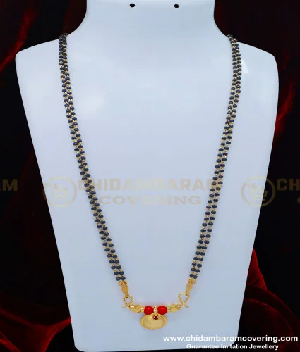THN44 - Traditional Marriage Telugu Thali Pottu Designs Red Coral Stone Karimani Mangalsutra for Women 